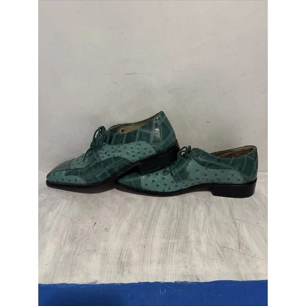 Fortune Liberty Mens Green Ostrich Leather Oxford Dress Shoes Size 8.5